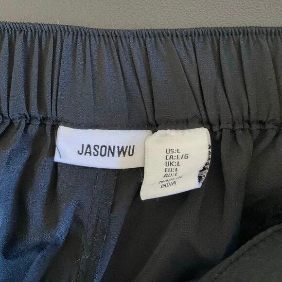Jason Wu Black Pajama Set Women’s L Short Sleeve Button Top Pants White Piping - Picture 9 of 12
